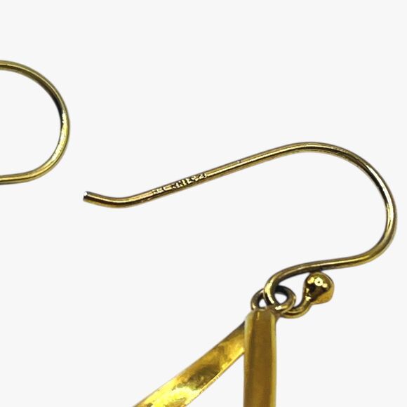 Gold Plated Sterling Earrings Dangle Teardrop Twist Hoop Lightweight Elegant 2” - Picture 5 of 7